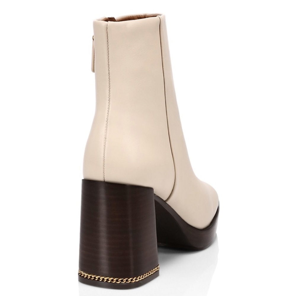TORY BURCH PLATFORM CHAIN INLAY HEEL BOOTS MINIMAL AESTHETIC CREAM SZ US 8 & 9 - Picture 8 of 12
